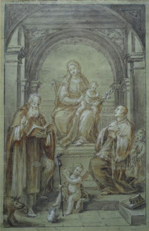 Anonimo, fine  XVIII sec. - Madonna col Bambino San Luigi Gonzaga e Sant'Antonio Abate