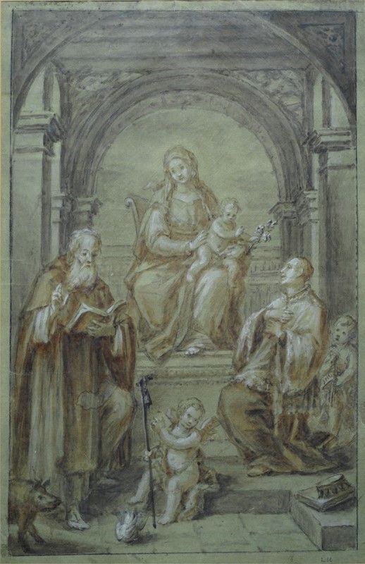 Anonimo, fine  XVIII sec. : Madonna col Bambino San Luigi Gonzaga e Sant'Antonio Abate  - Auction FURNISHINGS AND OBJECTS - Galleria Pananti Casa d'Aste