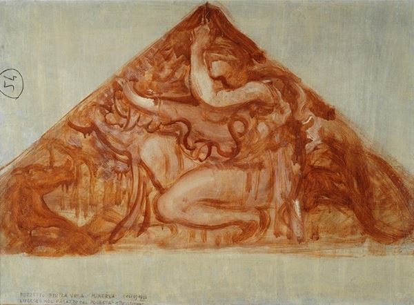 Adolfo  De Carolis : Minerva  ((1914))  - Olio su cartone riportato su tela - Auction Autori del XIX e XX sec. - II - Galleria Pananti Casa d'Aste
