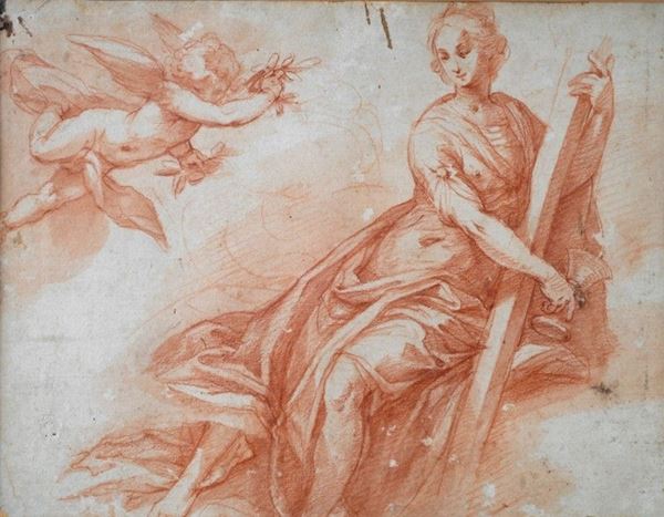 Scuola Emiliana, XVI-XVII sec. : La Fede  - Sanguigna su carta - Asta Antiquariato - I - Galleria Pananti Casa d'Aste