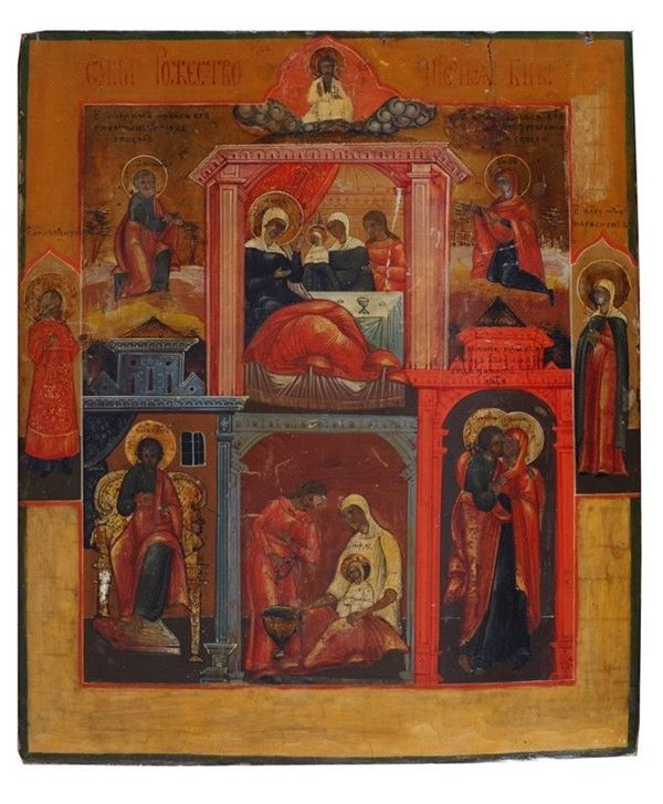 Anonimo, XIX sec. - Icona con Storie di Sant'Anna