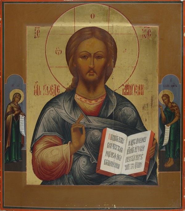 Anonimo, fine XIX sec. : Icona di Cristo Pantocratore  - Tempera su tavola - Asta Antiquariato - I - Galleria Pananti Casa d'Aste