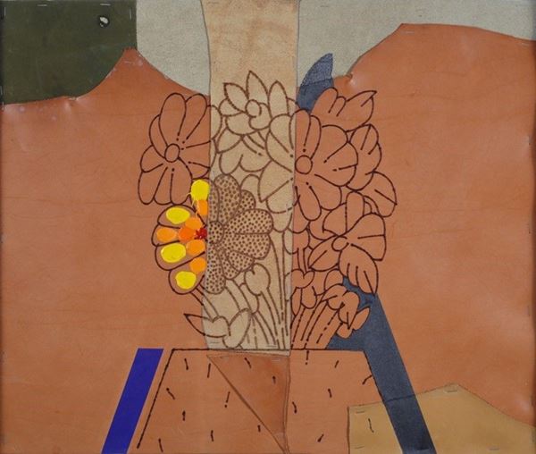 Concetto Pozzati : A che punto siamo con i fiori  (1990)  - Pirografia e smalto su cuoio - Auction Arte moderna e contemporanea - III - Galleria Pananti Casa d'Aste