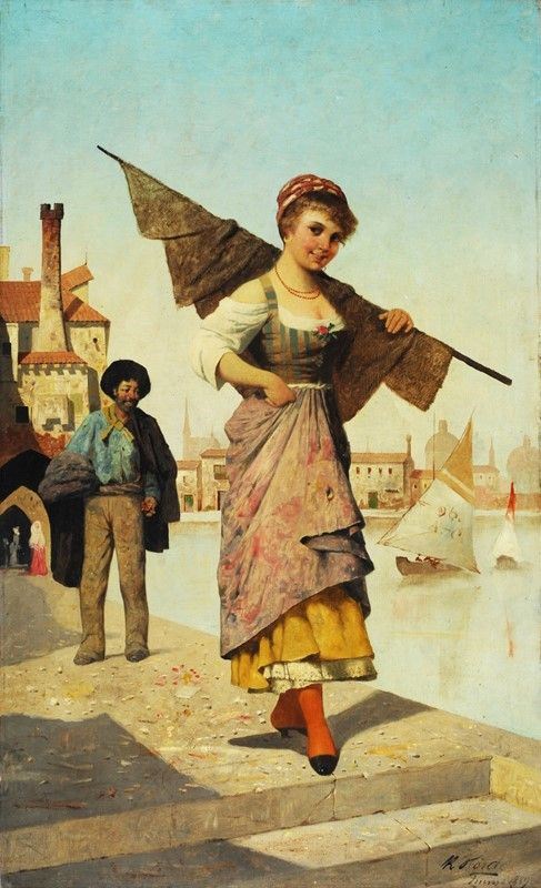 Scuola Europea, XIX sec. : Popolana  (1889)  - Olio su tela - Auction Autori del XIX e XX sec. - II - Galleria Pananti Casa d'Aste