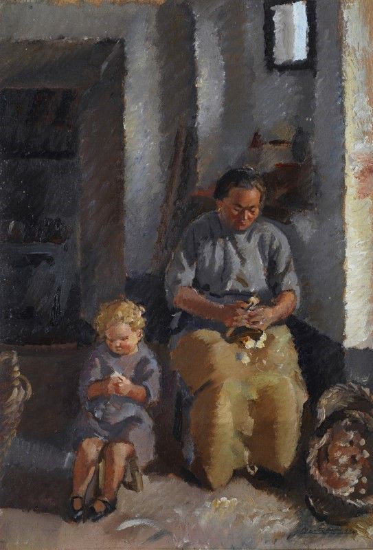 Ugo Vittore Bartolini : Interno con figure  (1922)  - Olio su compensato - Auction Autori del XIX e XX sec. - II - Galleria Pananti Casa d'Aste