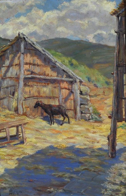Roberto Pio Gatteschi : Pecora all'ovile  - Olio su cartone - Auction Autori del XIX e XX sec. - II - Galleria Pananti Casa d'Aste