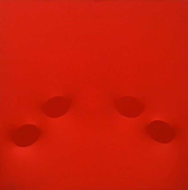 Turi Simeti : Quattro ovali rossi  (2005)  - Acrilico su tela sagomata - Asta Arte moderna e contemporanea - III - Galleria Pananti Casa d'Aste