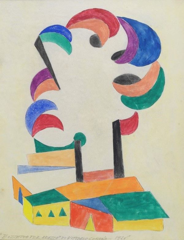 Vittorio Corona : Bozzetti per arazzo  (1926)  - Tempera su carta - Asta Arte moderna e contemporanea - III - Galleria Pananti Casa d'Aste