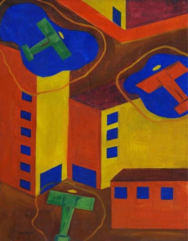 Ugo Pozzo : Aerei sulla città  (1930)  - Olio su tela - Asta Arte moderna e contemporanea - III - Galleria Pananti Casa d'Aste