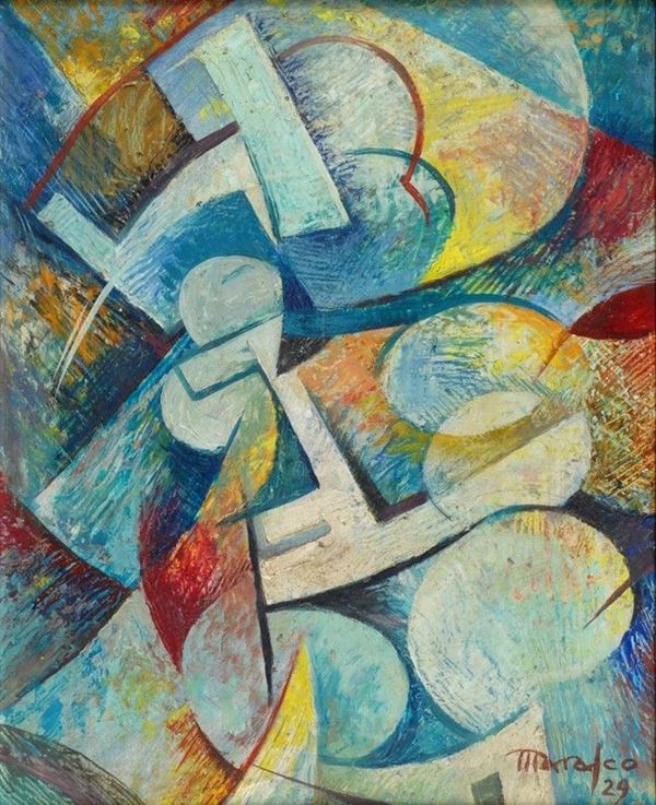 Antonio Marasco : Acrobazie in volo  (1929)  - Olio su cartone - Auction Arte moderna e contemporanea - III - Galleria Pananti Casa d'Aste