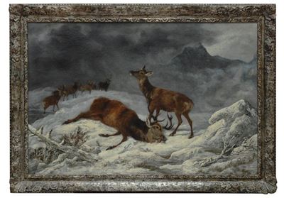 Paesaggio Innevato con Cervi