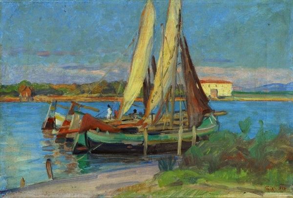 Luigi Gioli : Barche nel canale  (1914)  - Olio su tela  - Auction Autori del XIX e XX sec. - II - Galleria Pananti Casa d'Aste