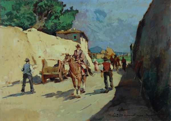 Carlo Domenici : In paese  - Olio su tavola - Auction Autori del XIX e XX sec. - II - Galleria Pananti Casa d'Aste