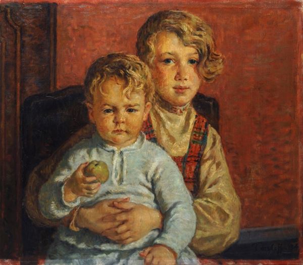 August Valdemar Torsleff : Children  (1934)  - Oil painting on canvas - Auction AUTHORS OF XIX AND XX CENTURY - Galleria Pananti Casa d'Aste