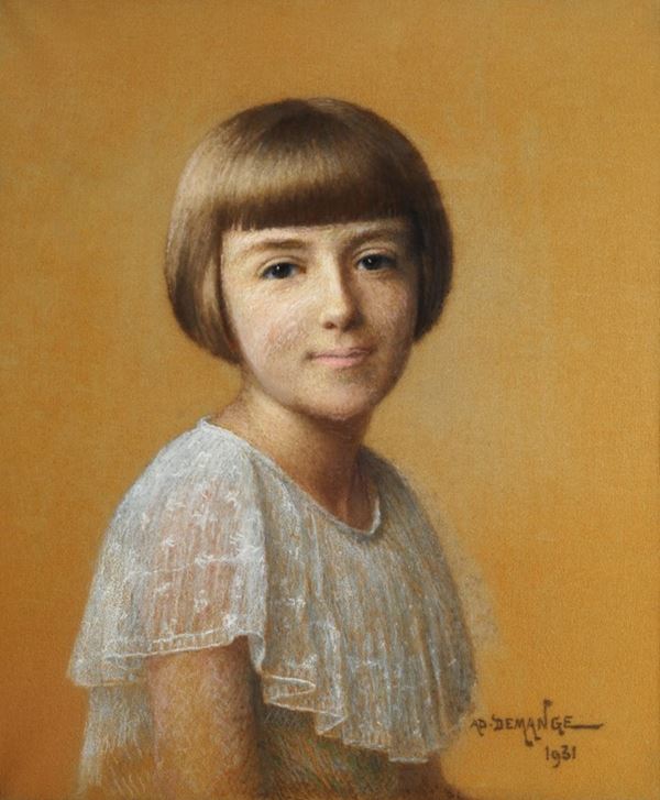 Anonimo, XIX sec. : Portrait of little girl  (1931)  - Pastels on canvas - Auction  [..]