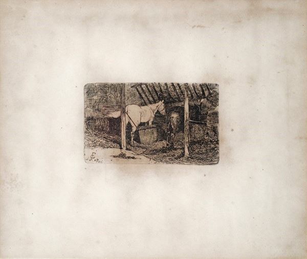Giovanni Fattori - Interno di stalla con cavalli