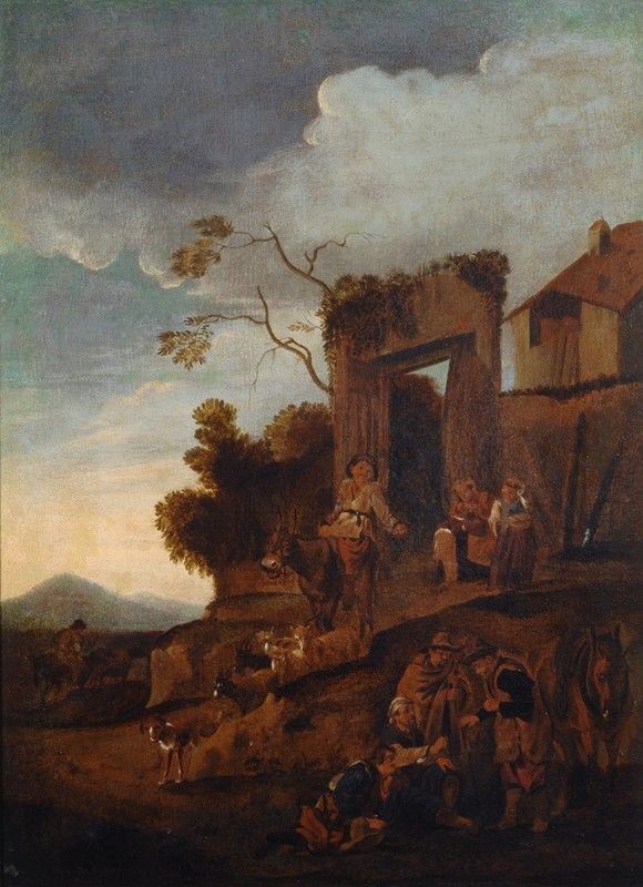 Scuola Olandese, XVII sec. : Popolani  - Olio su tela - Auction Antiquariato - I - Galleria Pananti Casa d'Aste