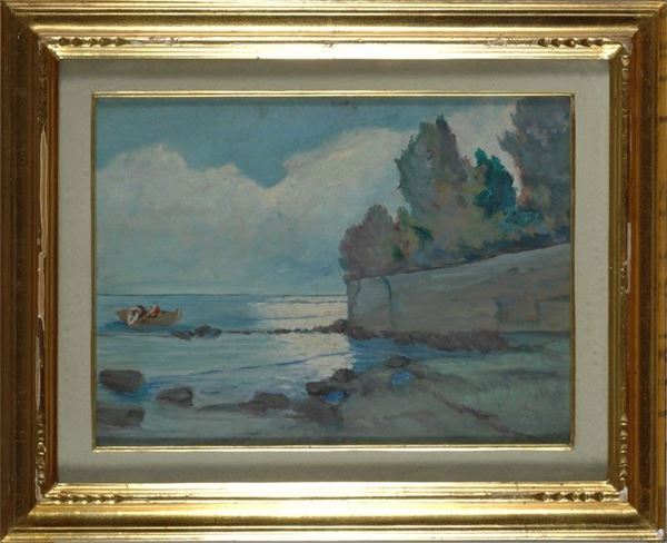 Anonimo, XX sec. : Marina con barca di pescatori  - Auction AUTORI DEL XIX E XX SEC - Galleria Pananti Casa d'Aste