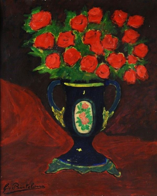 Giovanni Bartolena : Vaso con rose  - Olio su cartone - Asta Autori del XIX e XX sec. - II - Galleria Pananti Casa d'Aste
