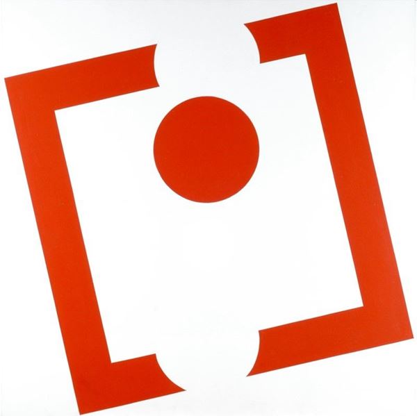 Joel Stein : 2 cercles virtuels blancs sur rouge  (2005)  - Acrilico su tela - Asta Arte moderna e contemporanea - III - Galleria Pananti Casa d'Aste