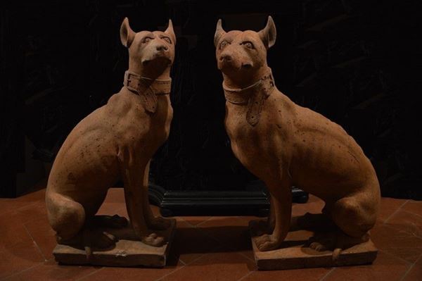Scuola Fiorentina, seconda met&#224; XVIII sec. : Coppia di cani  - Auction Antiquariato - I - Galleria Pananti Casa d'Aste