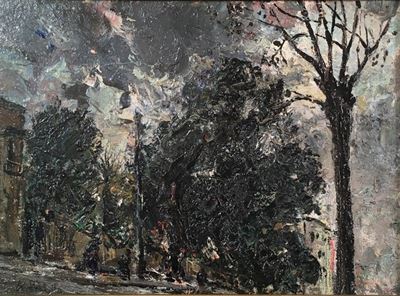 Paesaggio con Case Figure e Alberi