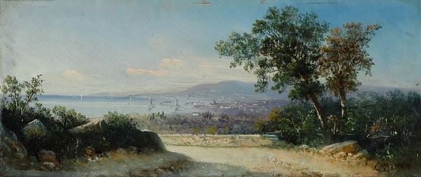 Carlo Mark&#242; : Veduta costiera  - Olio su cartone - Auction AUTORI DEL XIX E XX SEC - II - Galleria Pananti Casa d'Aste