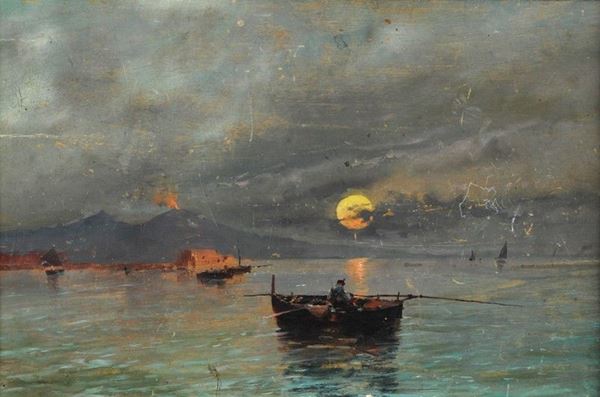 Anonimo, XIX sec. : Golfo di Napoli  - Olio su tavoletta - Asta AUTORI DEL XIX E XX SEC - II - Galleria Pananti Casa d'Aste