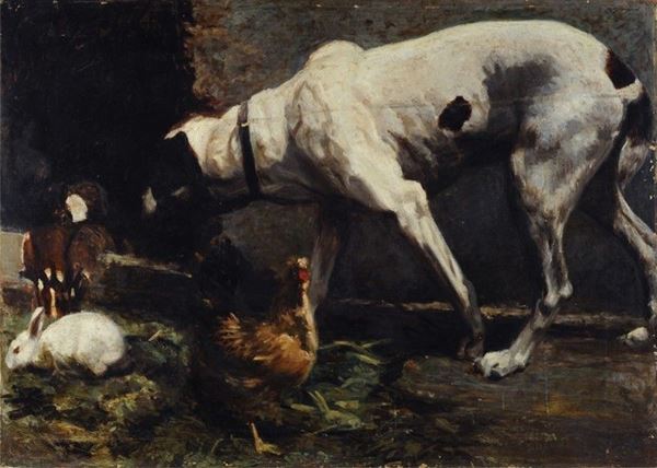 Scuola Italiana, XIX sec. - Cane e animali da cortile