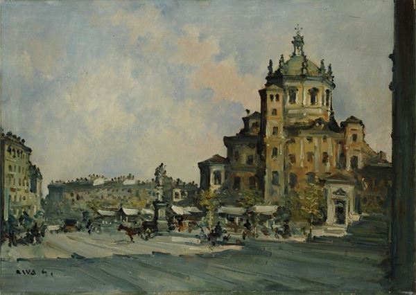 Giuseppe Riva : Veduta di città  (1941)  - Olio su tela - Asta AUTORI DEL XIX E XX SEC - II - Galleria Pananti Casa d'Aste