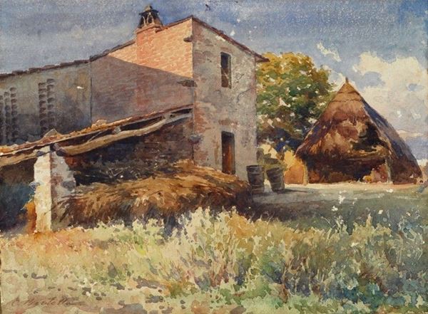 Cesare Bertolla : Casali   - Acquerello su carta - Auction ASTA FUORI ASTA - Galleria Pananti Casa d'Aste