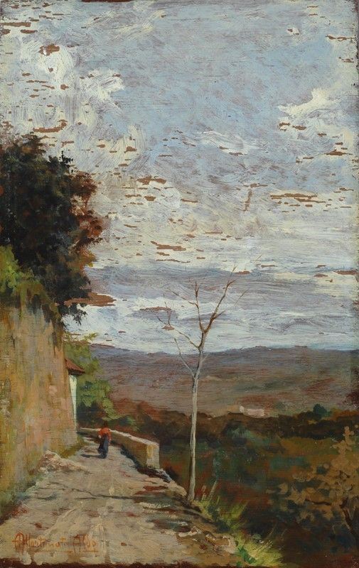 Aldo Affortunati : Paesaggio Toscano  (1912)  - Olio su tavola - Auction AUTORI DEL XIX E XX SEC - II - Galleria Pananti Casa d'Aste