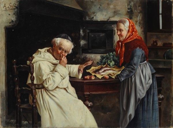 Alessandro Sani : Il dono del pesce  - Olio su tela - Auction AUTORI DEL XIX E XX SEC - II - Galleria Pananti Casa d'Aste