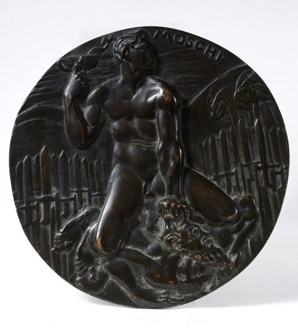 Mario Moschi : Ercole e Anteo  - Bassorilievo in bronzo - Auction AUTORI DEL XIX E XX SEC - II - Galleria Pananti Casa d'Aste