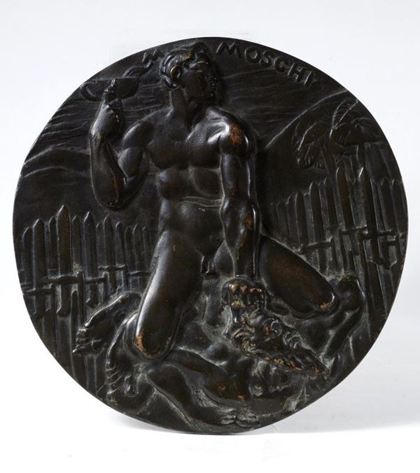 Mario Moschi : Ercole e Anteo  - Bassorilievo in bronzo - Asta AUTORI DEL XIX E XX SEC - II - Galleria Pananti Casa d'Aste