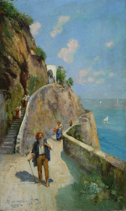 Bernardo Hay : Capri, sulla via  (1908)  - Olio su tela - Asta AUTORI DEL XIX E XX SEC - II - Galleria Pananti Casa d'Aste