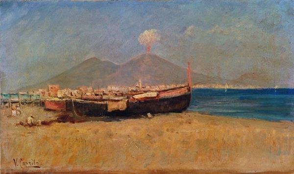 Vincenzo Caprile : Napoli, barche sulla spiaggia  - Olio su tela - Asta AUTORI DEL XIX E XX SEC - II - Galleria Pananti Casa d'Aste