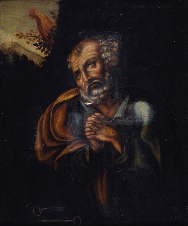 Anonimo, XVIII sec. : Pentimento di San Pietro  - olio su tela riportata su cartone - Asta ANTIQUARIATO - I - Galleria Pananti Casa d'Aste