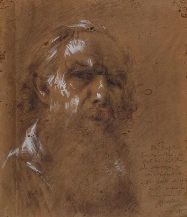 Domenico Morelli : Autoritratto  (1881)  - Matita e biacca su carta - Asta AUTORI DEL XIX E XX SEC - II - Galleria Pananti Casa d'Aste