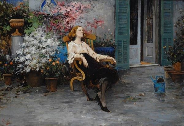 Vincenzo Irolli - Signora in terrazza (restauri)