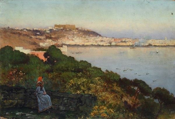 Eduardo Monteforte - Figura con paesaggio con sfondo di Napoli