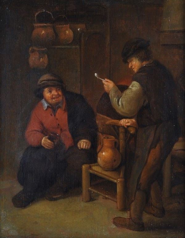 Scuola Fiamminga, XVII sec. : Interno di osteria  - Olio su tavola - Auction ANTIQUARIATO - I - Galleria Pananti Casa d'Aste