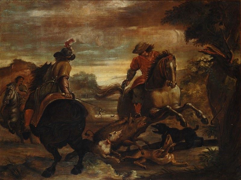 Scuola Italia Centrale, XVII Sec. - Caccia al Cinghiale