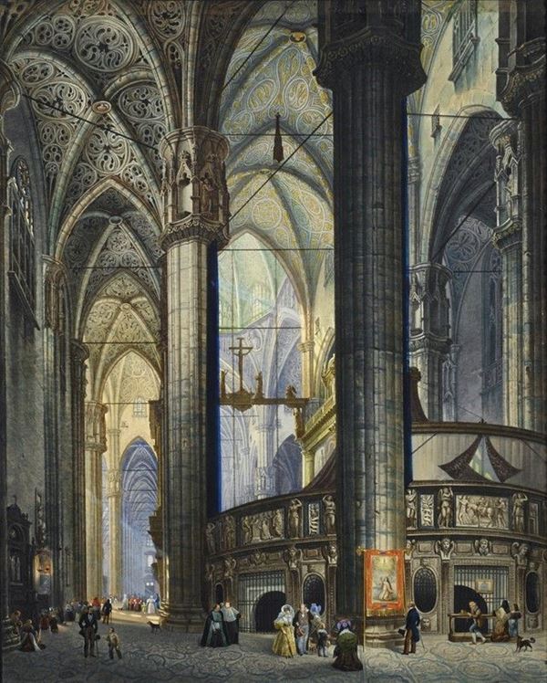 Attr. a Giovanni Migliara - Interno del Duomo di Milano