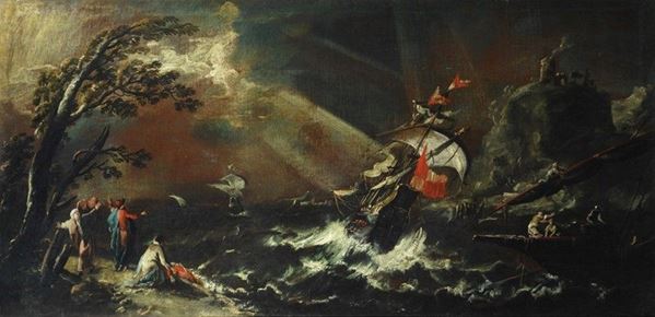 Attr. a Bartolomeo Pedon : Marina con tempesta  - Olio su tela - Asta ANTIQUARIATO - I - Galleria Pananti Casa d'Aste