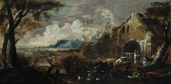 Attr. a Bartolomeo Pedon - Scena di caccia in palude