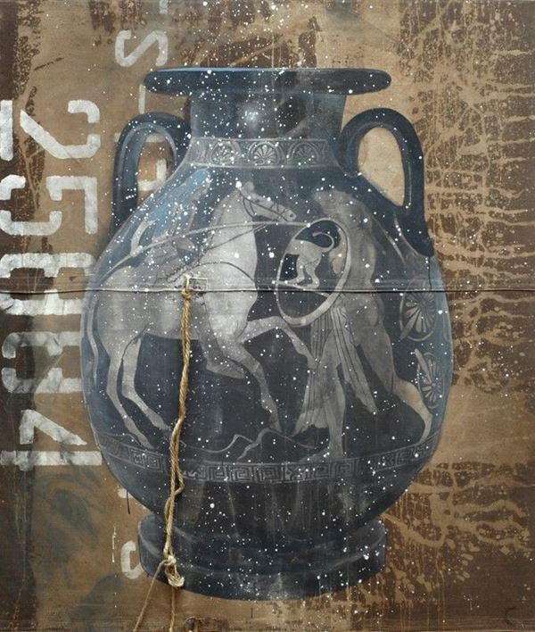 Luca Pignatelli : Schermi  (2007)  - Colori acrilici, polvere di alluminio e corda su telone ferroviario - Auction ARTE MODERNA E CONTEMPORANEA - III - Galleria Pananti Casa d'Aste