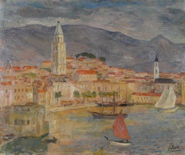 Ferruccio Scattola - Paesaggio ligure (fronte); antica porta (retro)