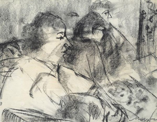 Mino Maccari : Figure  - Carboncino su carta - Auction ARTE MODERNA E CONTEMPORANEA - III - Galleria Pananti Casa d'Aste