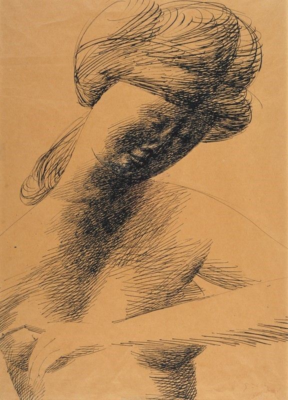 Emilio Greco : Busto di donna  (1950)  - Inchiostro su carta - Asta ARTE MODERNA E CONTEMPORANEA - III - Galleria Pananti Casa d'Aste